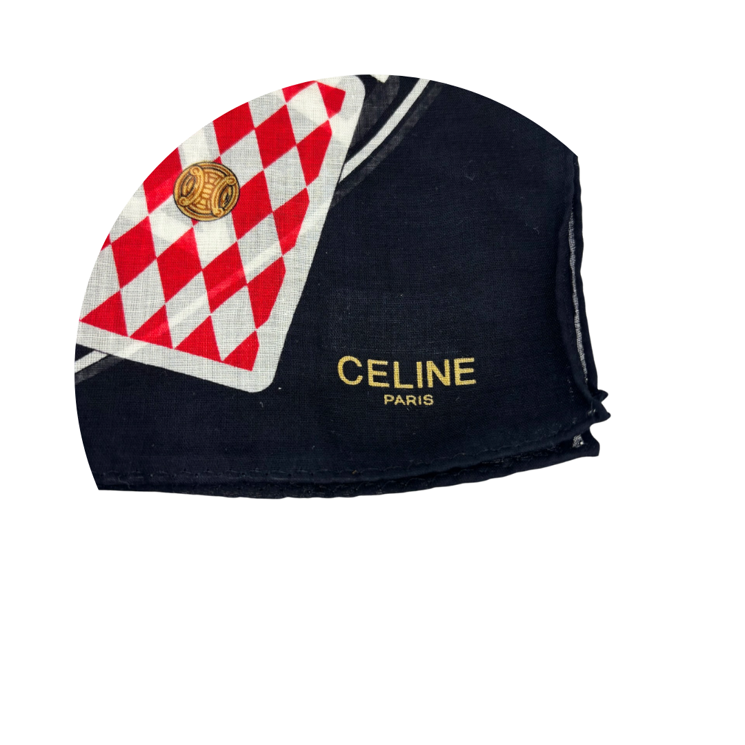 Celine Black Playing Card Cotton Handkerchief