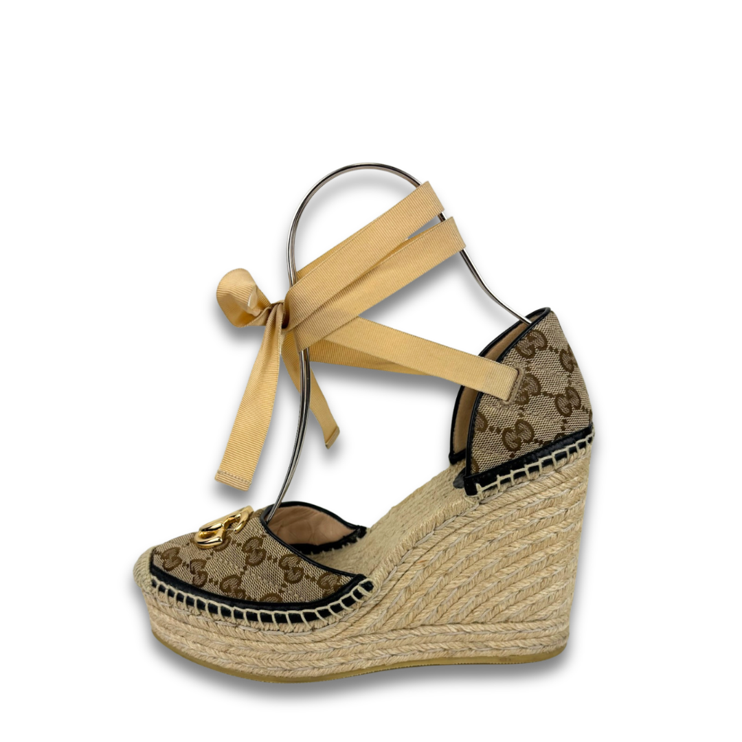 Gucci Canvas Marmont Espadrille Wedges - Size 39