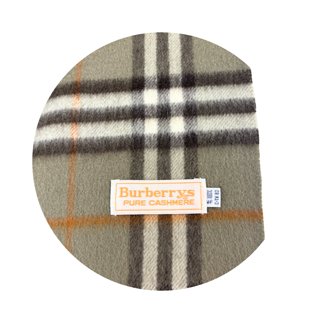 Burberry Green Wool Checked Scarf