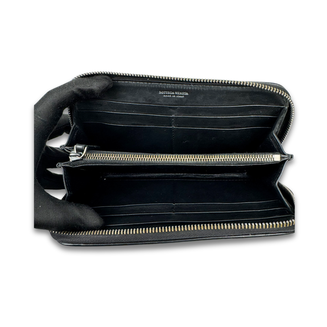 Bottega Veneta Black Intrecciato Zipper Wallet