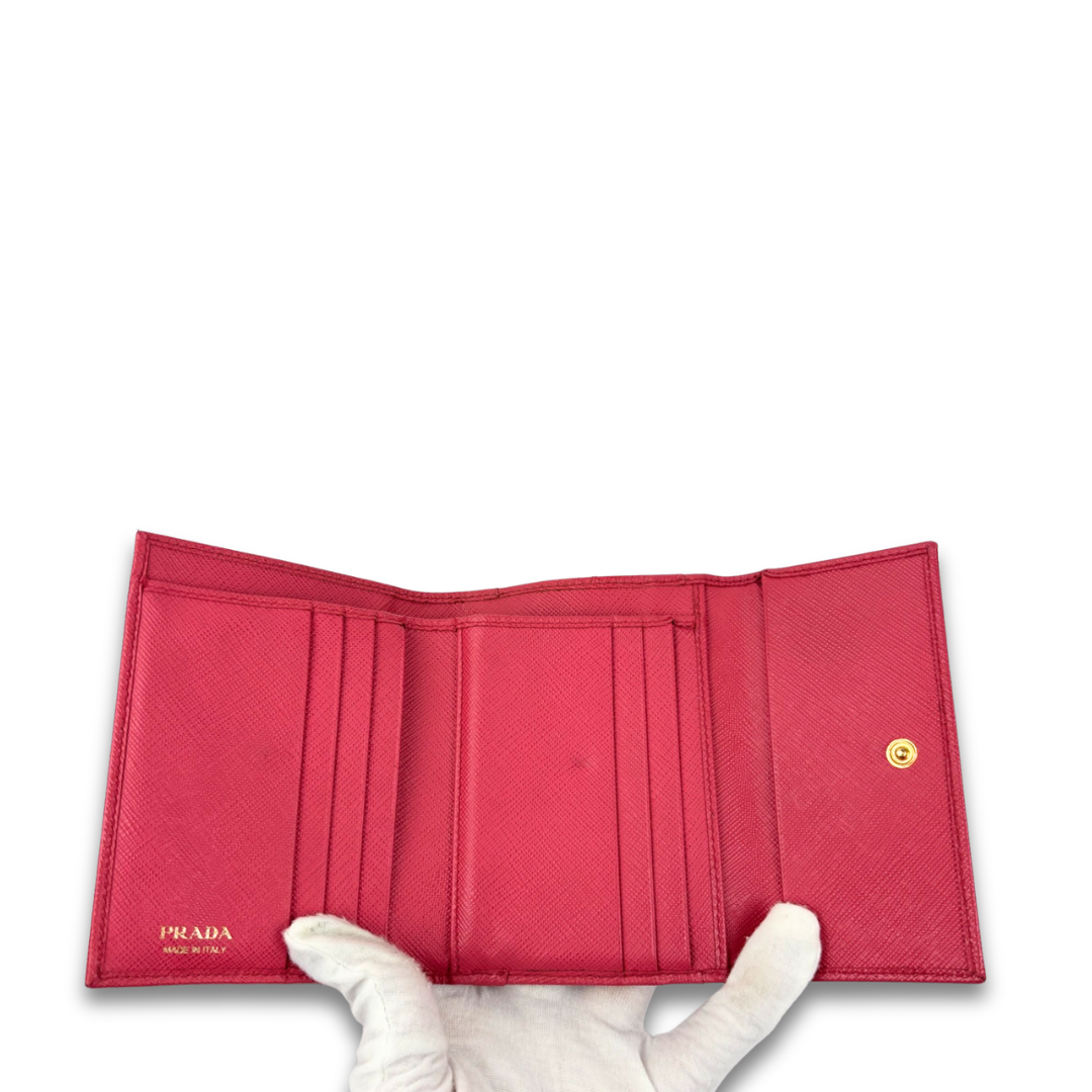 Prada Pink Saffiano Compact Kisslock Wallet