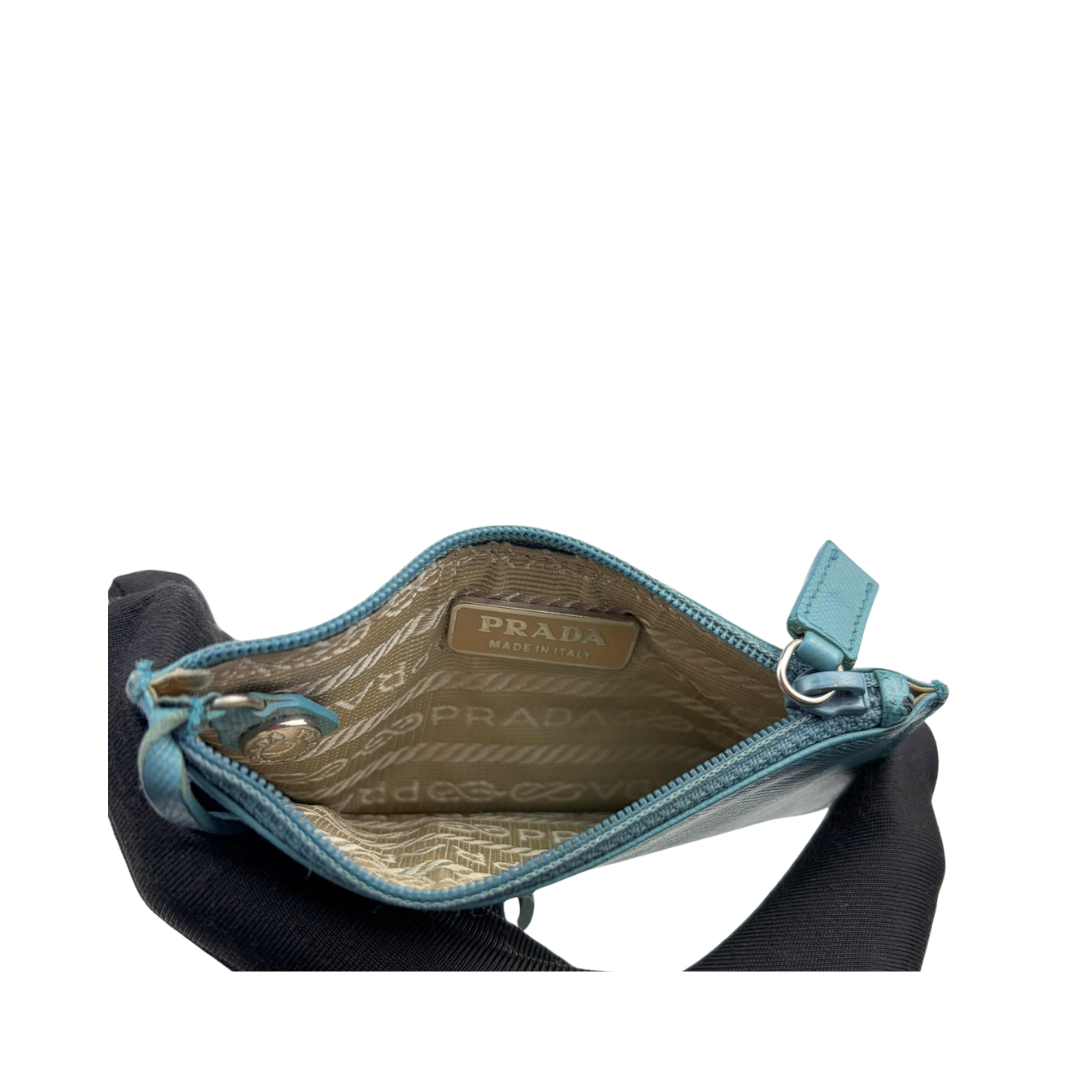 Prada Light Blue Saffiano Key Pouch