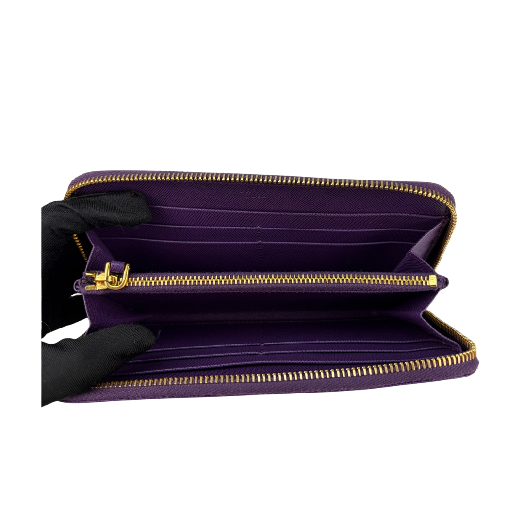 Prada Purple Saffiano Zip Around Wallet
