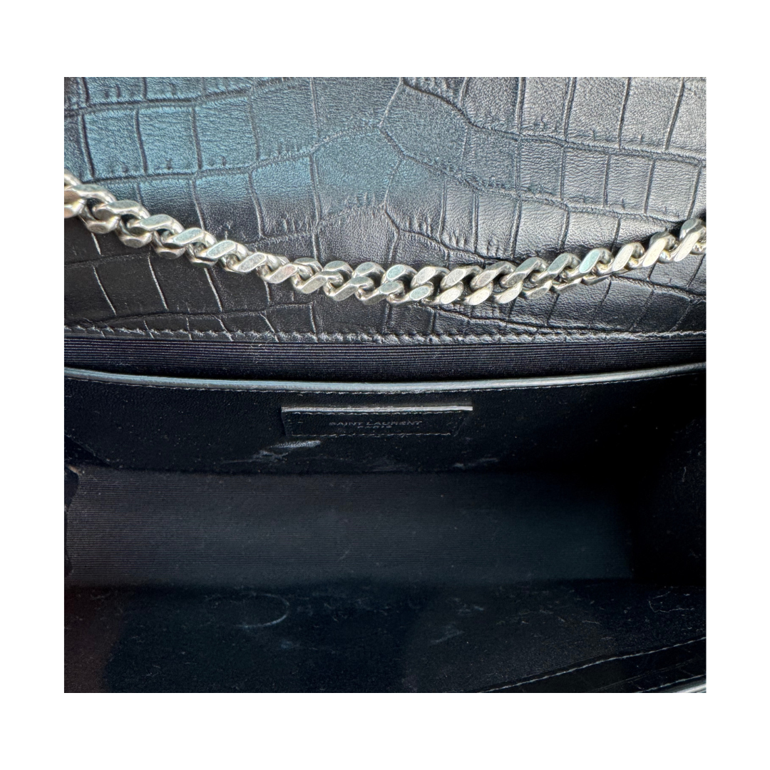 YSL Croc-Embossed Medium Kate Tassel Bag
