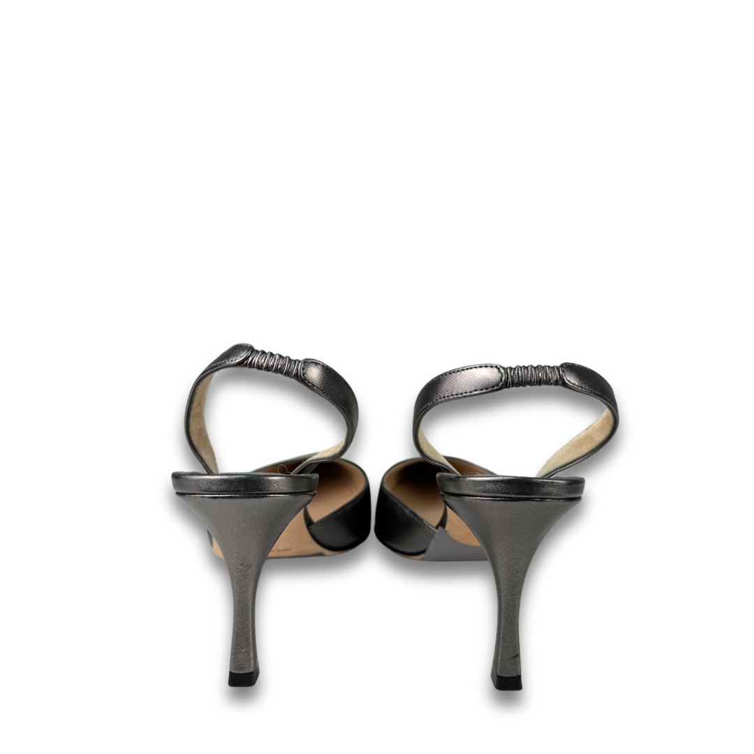 Manolo Blahnik Pewter Carolyne 70 Slingbacks - Size 40