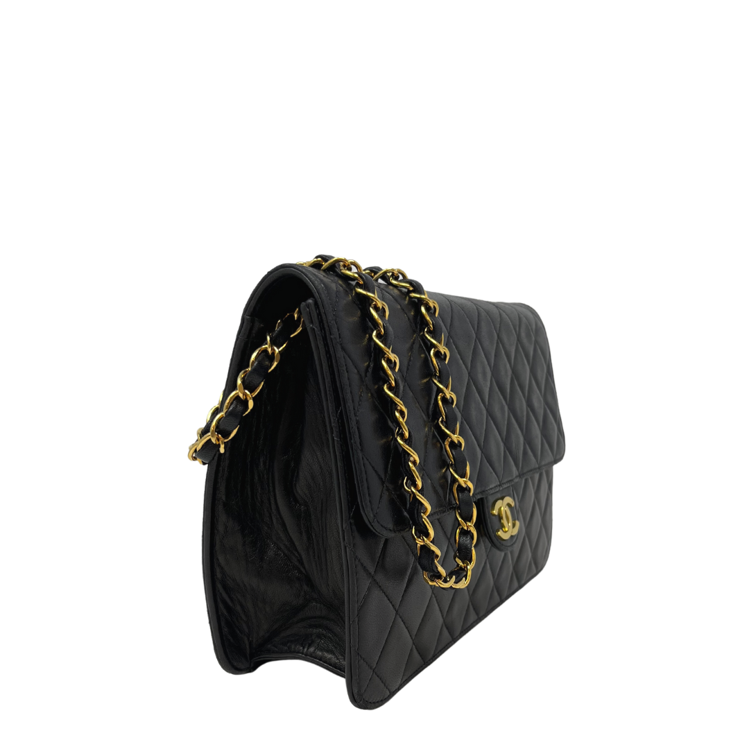 Chanel Pushlock Lambskin Single Flap Shoulder Bag