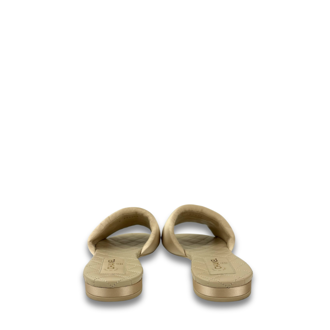 Chanel Beige Satin Mule Sandals - Size 38
