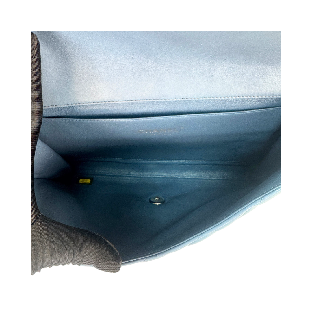 Chanel Blue Lambskin Classic Flap Clutch