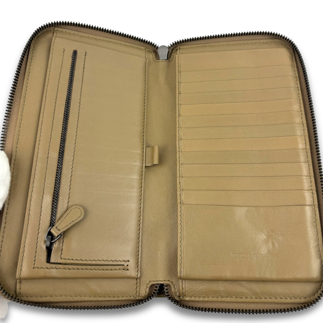 Bottega Taupe Zip Around Wallet