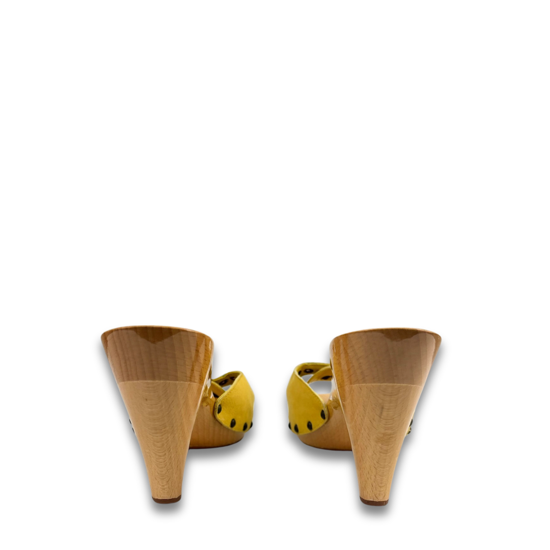 Chanel Yellow Suede Wooden Heels - Size 38