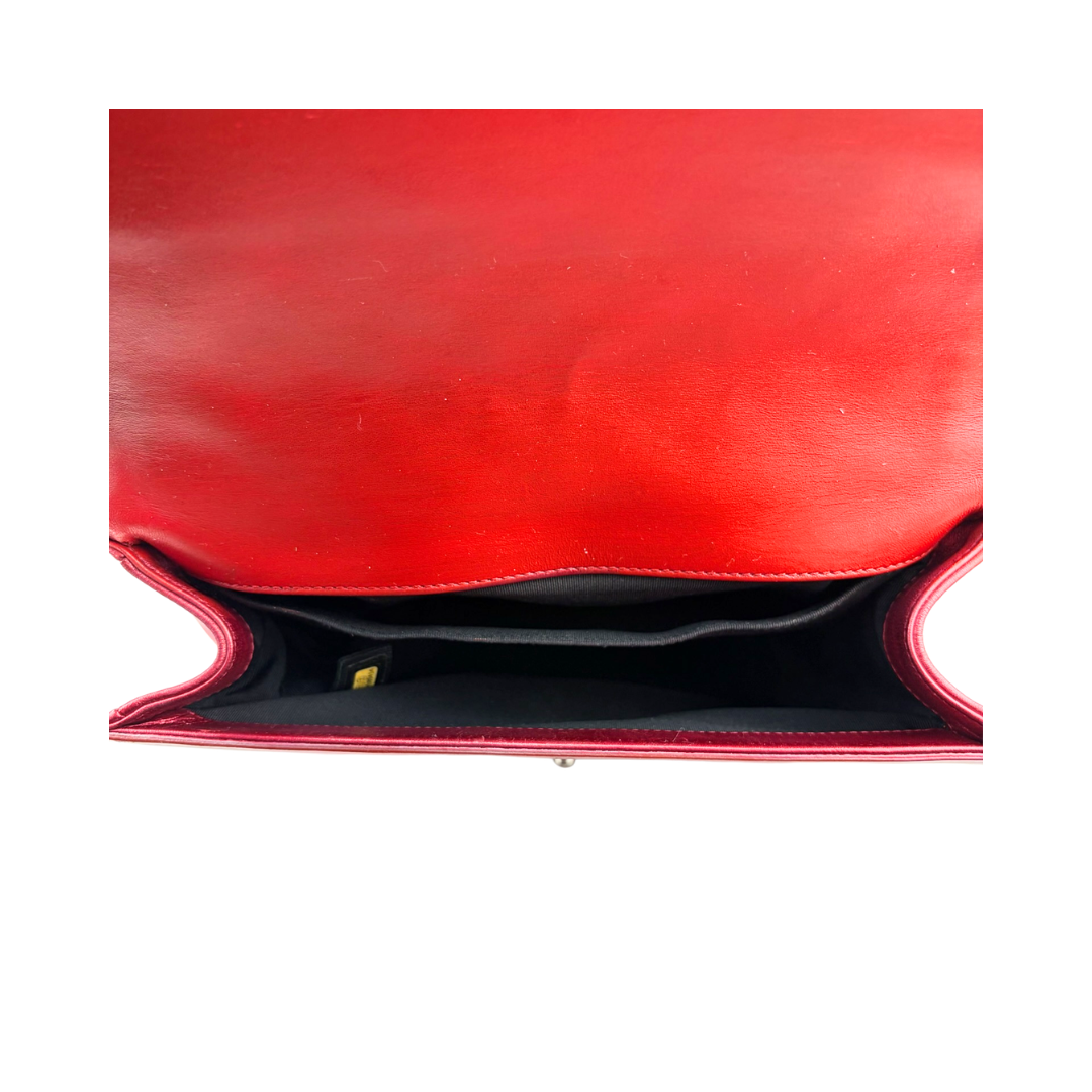 Chanel Red Metallic Patent Leather Medium Boy Bag