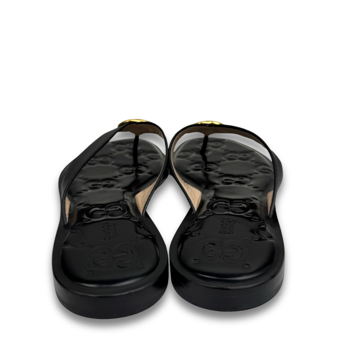 Gucci Black Interlocking Logo Thong Sandal - Size 41