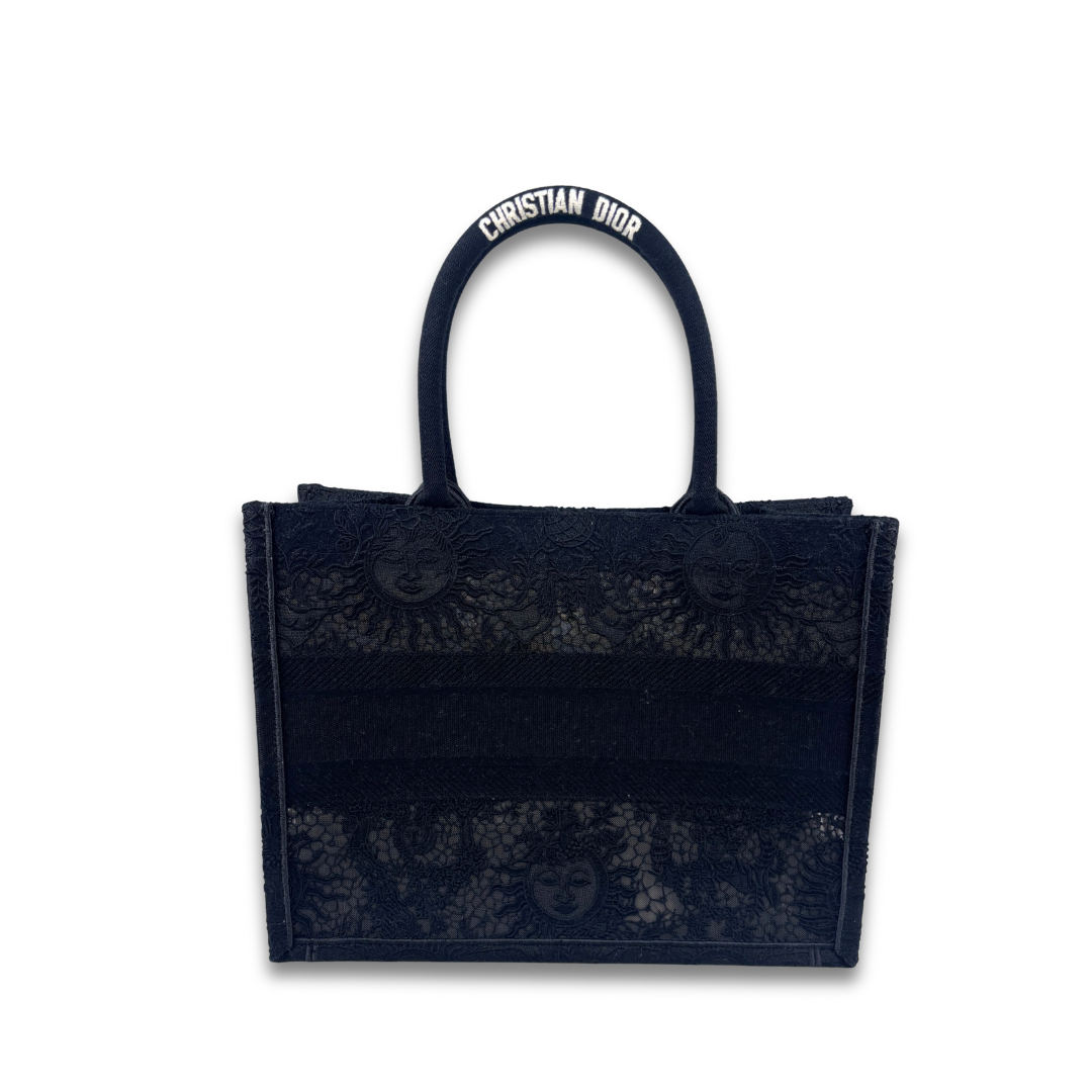Dior Black Embroidered Lace Medium Book Tote