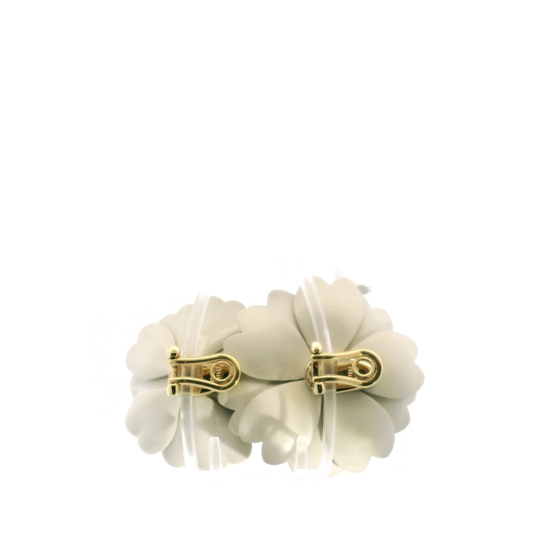 Miu Miu White Leather Flower Clip-On Earrings