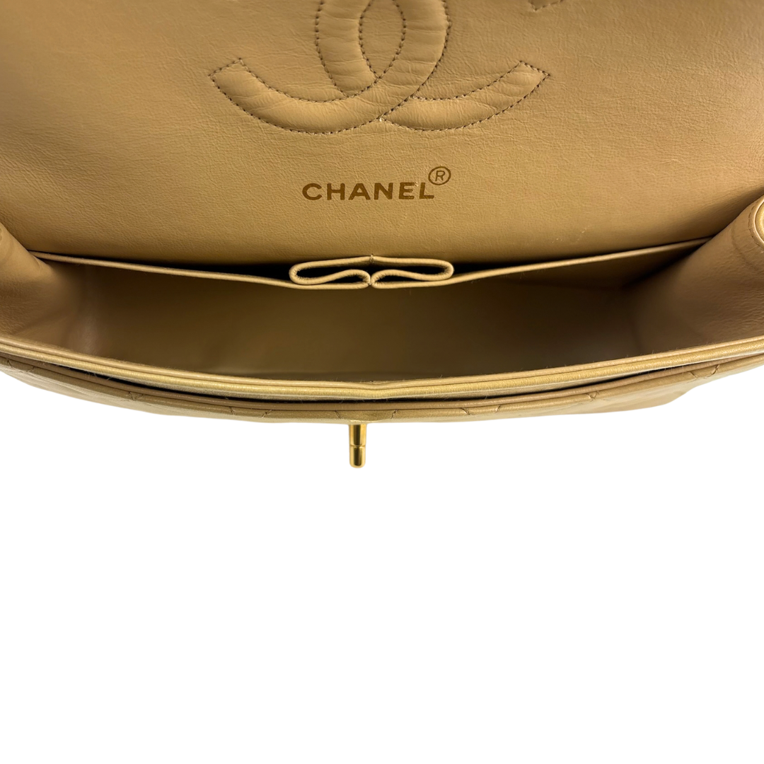 Chanel Beige Lambskin Classic Medium Double Flap