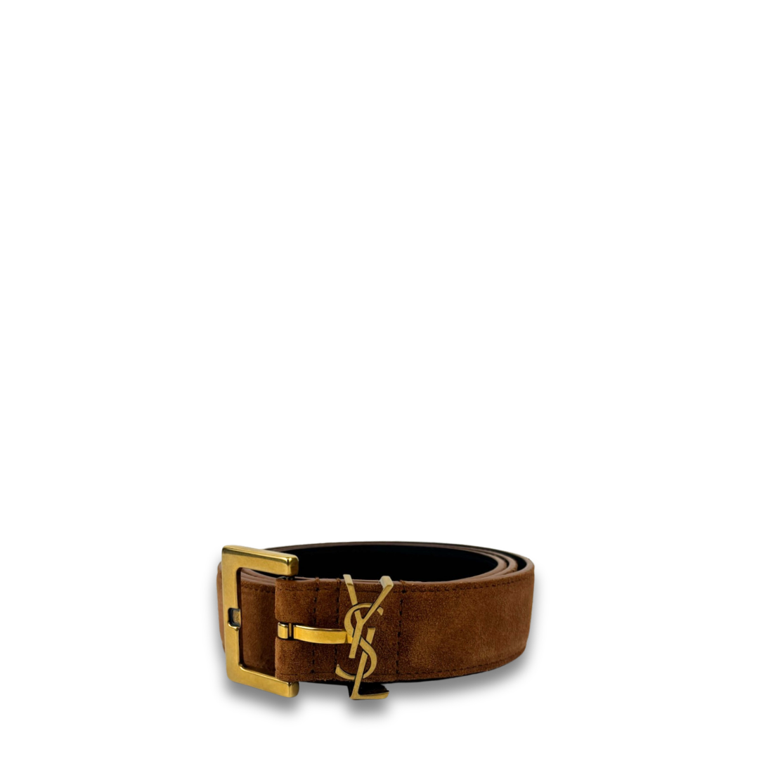YSL Suede Monogram Belt - Size 85