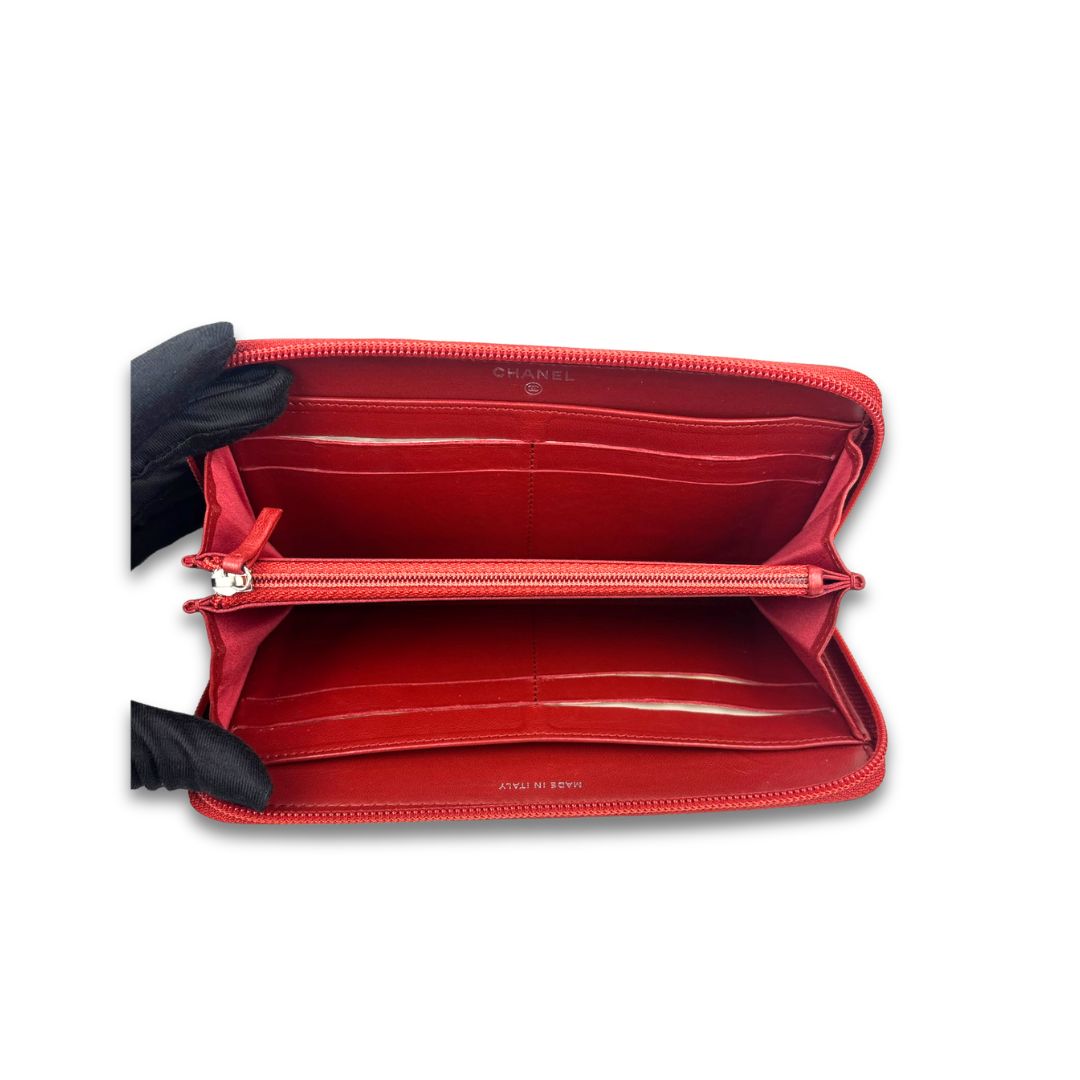 Chanel Red Camellia Zipper Wallet