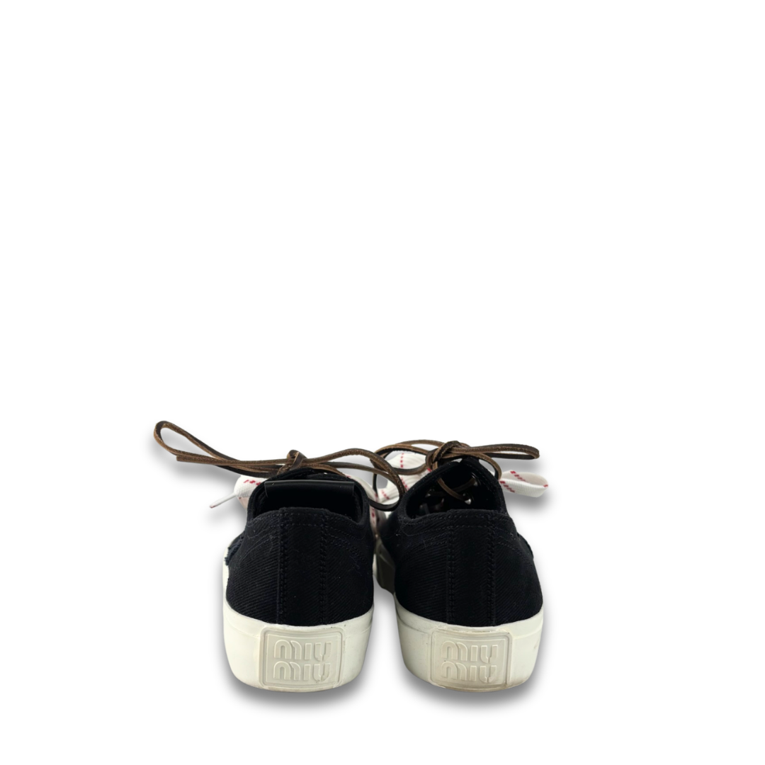 Miu Miu Mixed Lace Washed Denim Sneakers - Size 36.5