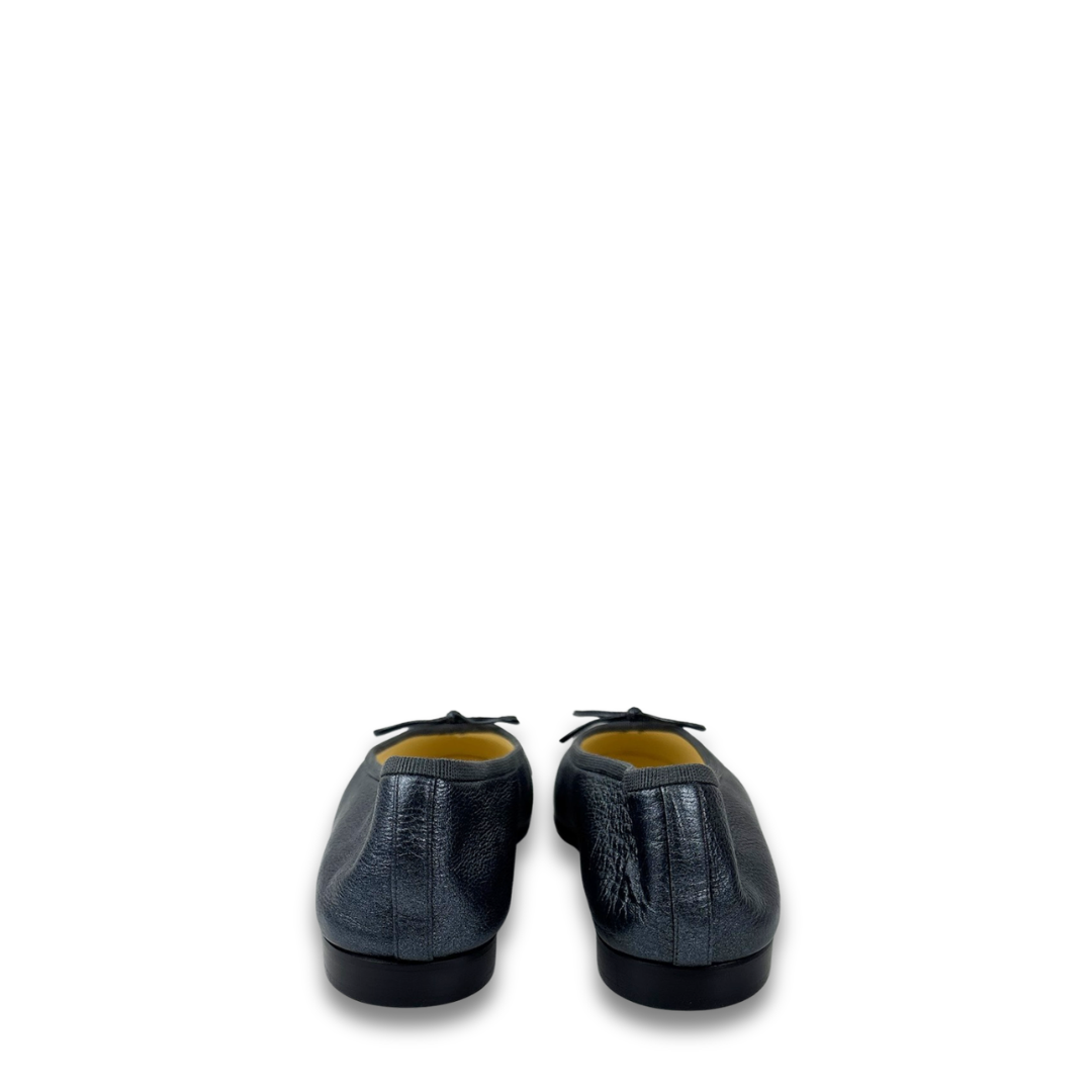 Chanel Metallic Gunmetal Ballet Flats - Size 37.5
