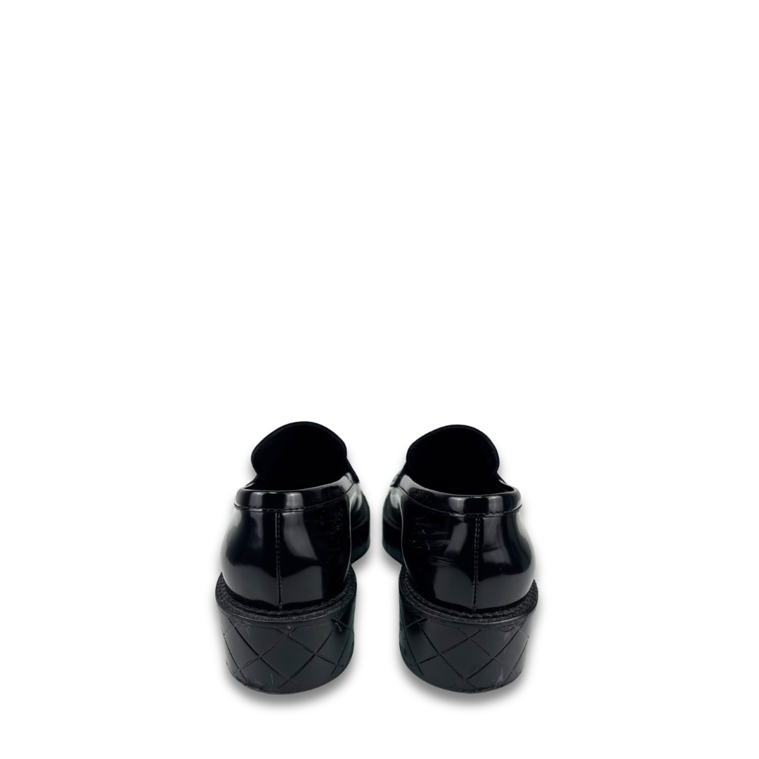 Chanel Black Patent Heart Loafers - Size 37.5