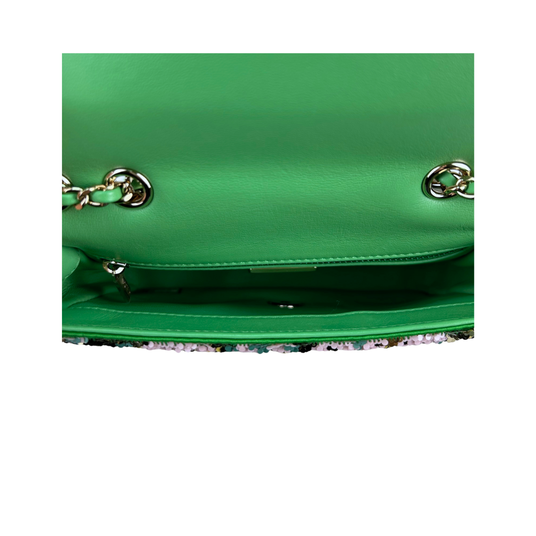 Chanel Green Sequin Logo Mini Flap Bag