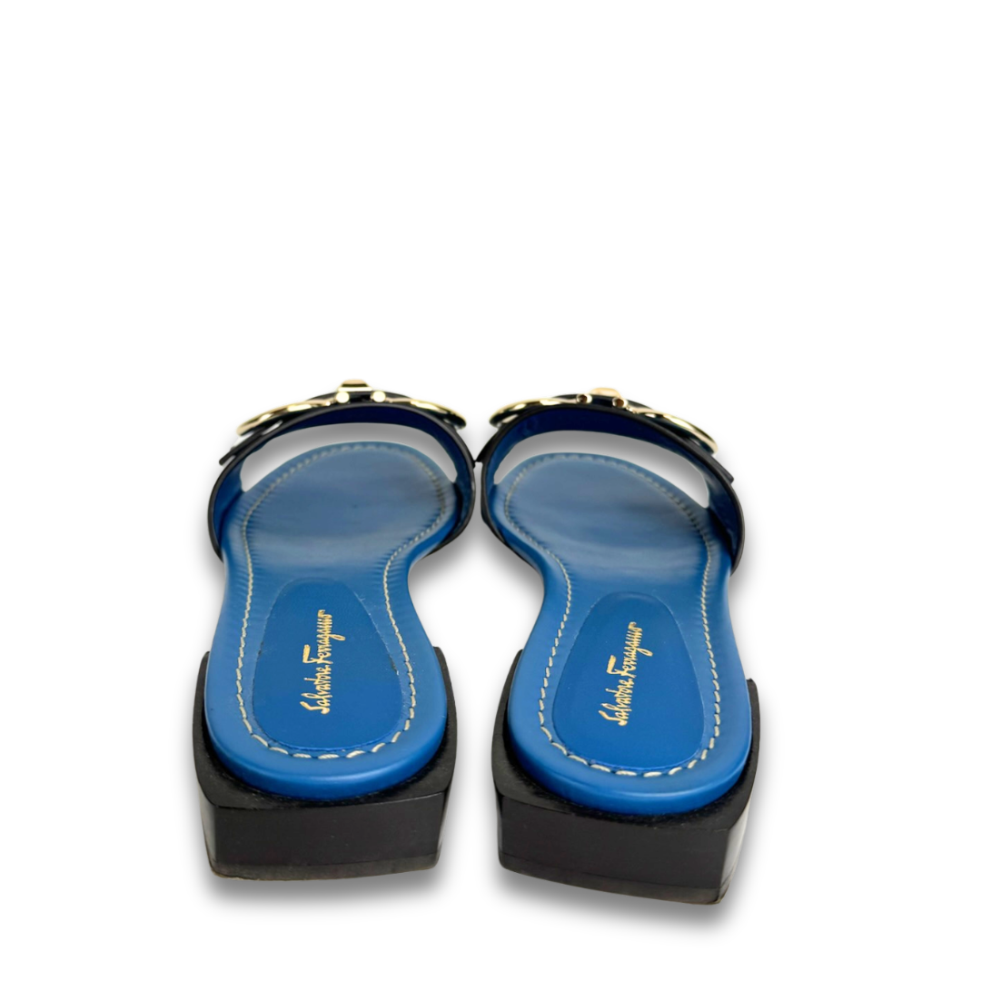 Ferragamo Teal Solar Mule Sandals - Size 6