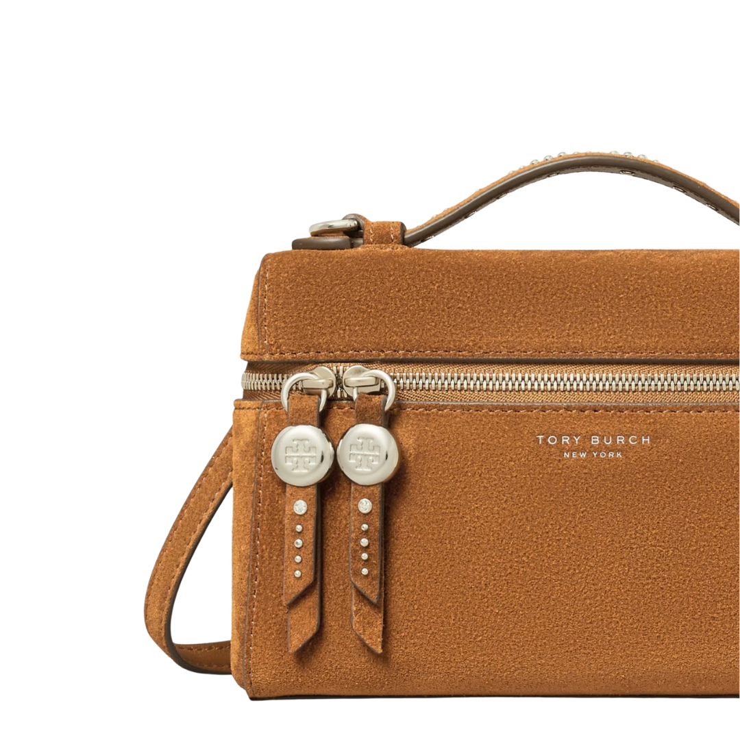 Tory Burch Romy Studded Suede Slim Top Handle