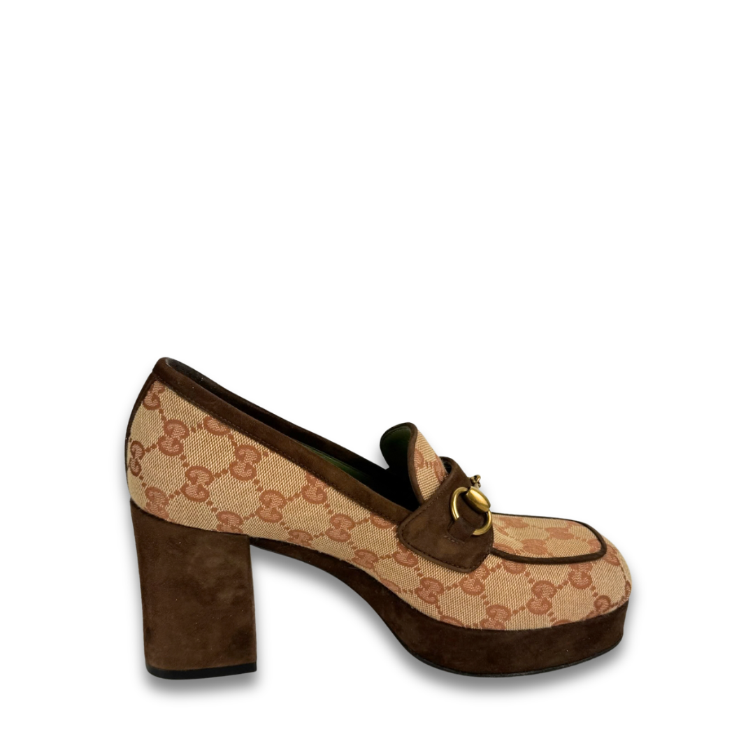 Gucci Red Canvas Platform Loafers - Size 37.5
