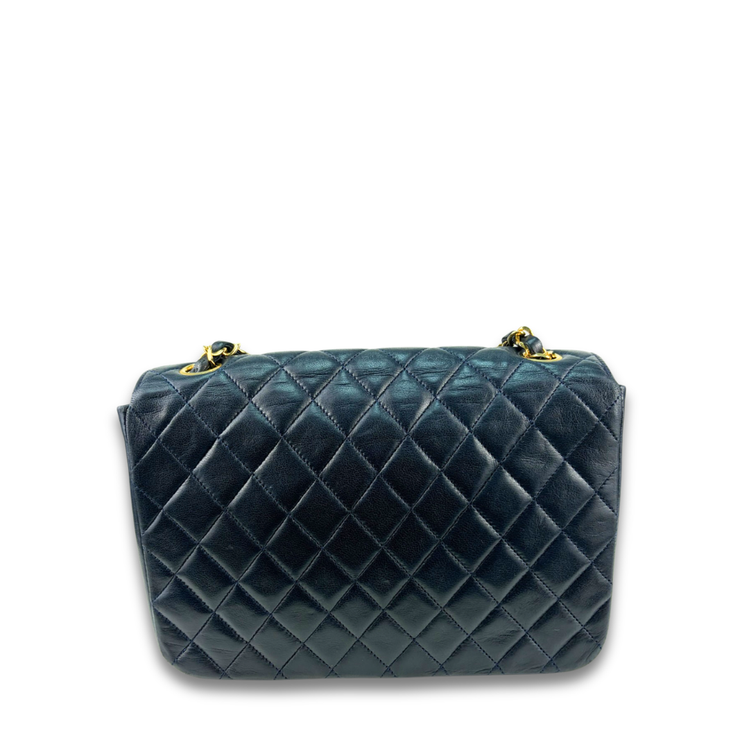 Chanel Navy Blue Lambskin Halfmoon Shoulder Bag