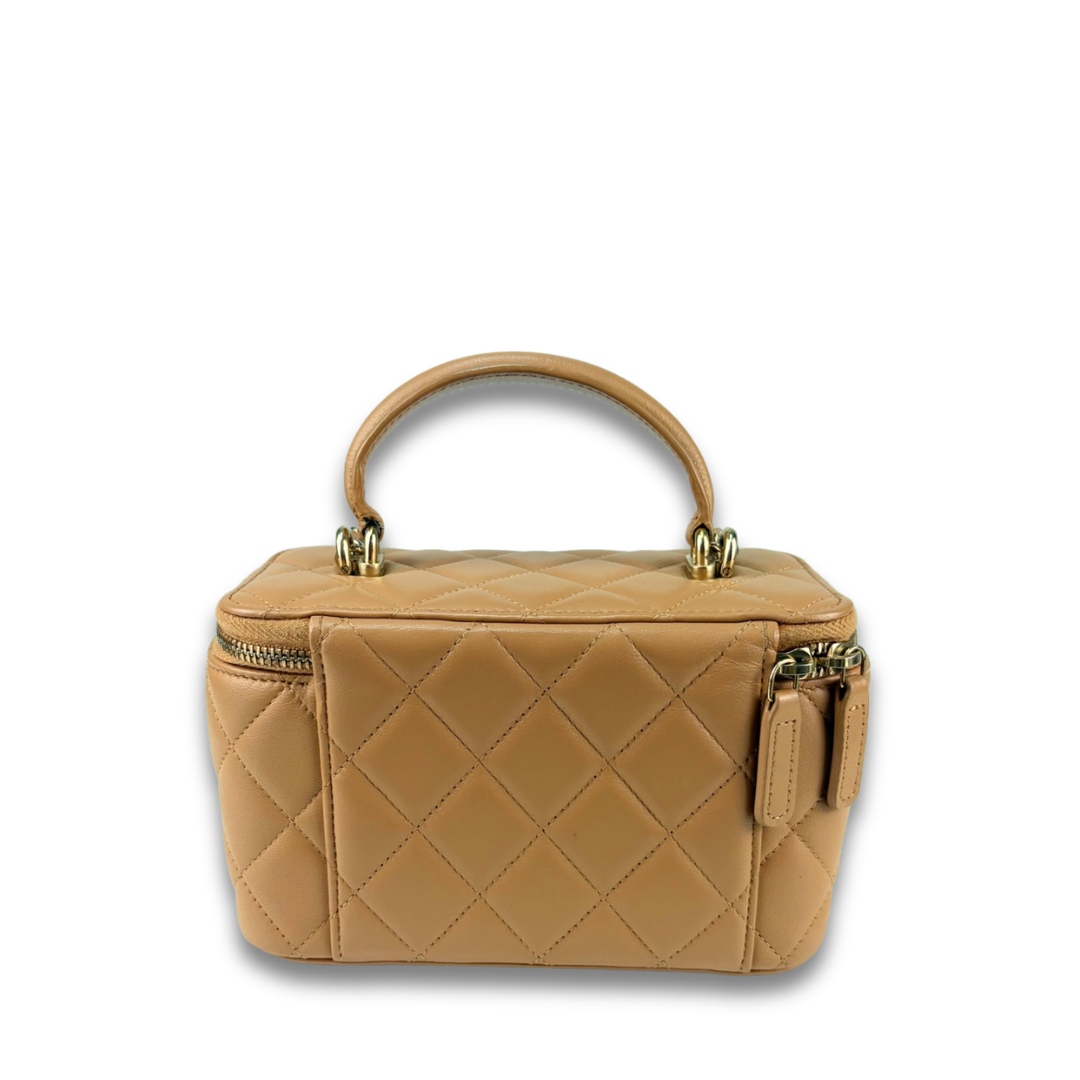 Chanel Tan Classic Small Top Handle Vanity