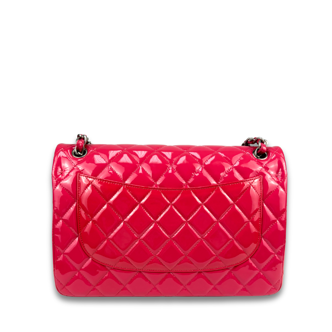 Chanel Dark Pink Patent Leather Jumbo Double Flap