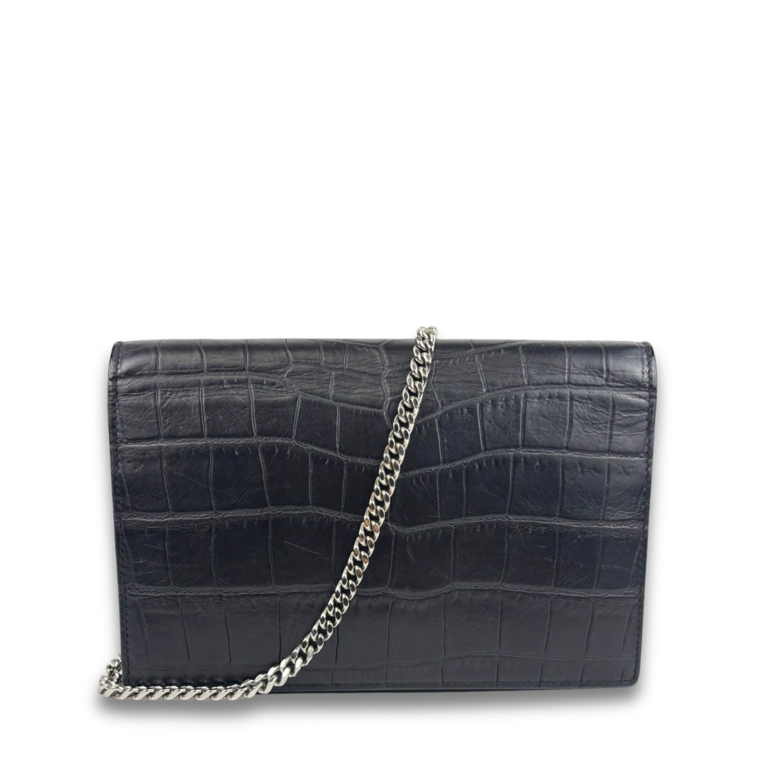 YSL Croc-Embossed Small Kate Tassel Bag