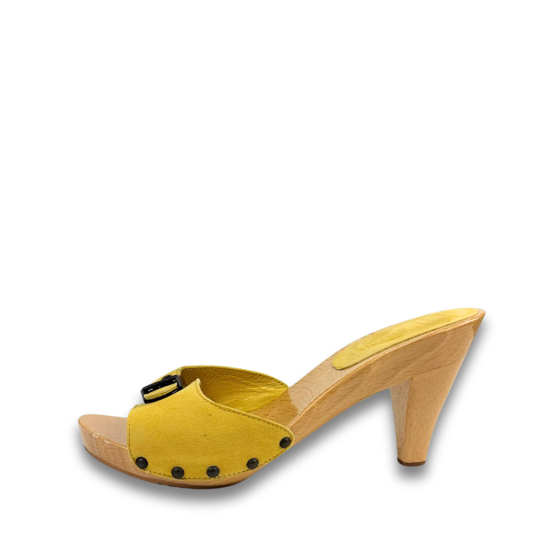 Chanel Yellow Suede Wooden Heels - Size 38