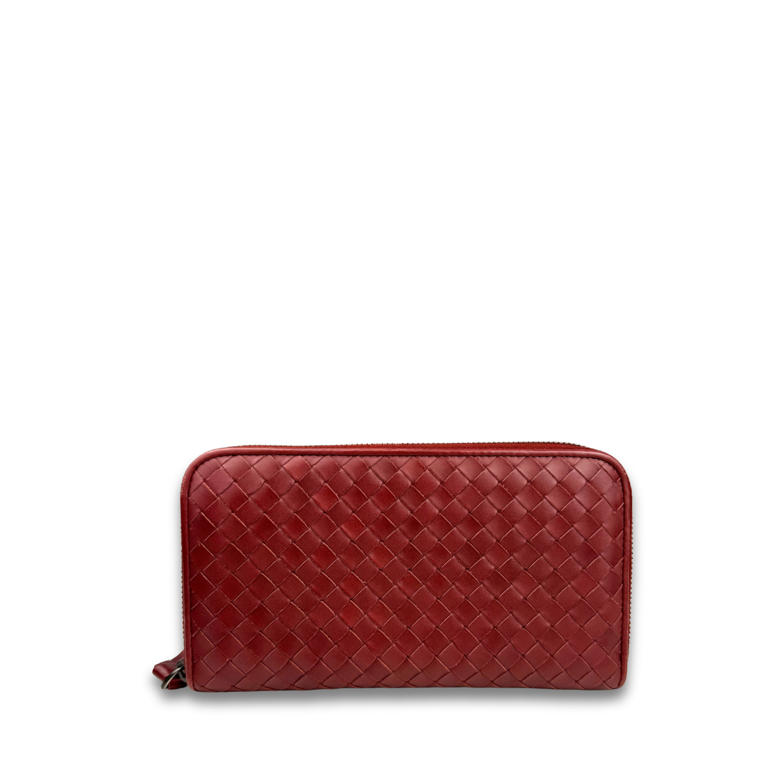Bottega Veneta Red Intrecciato Full Zip Wallet