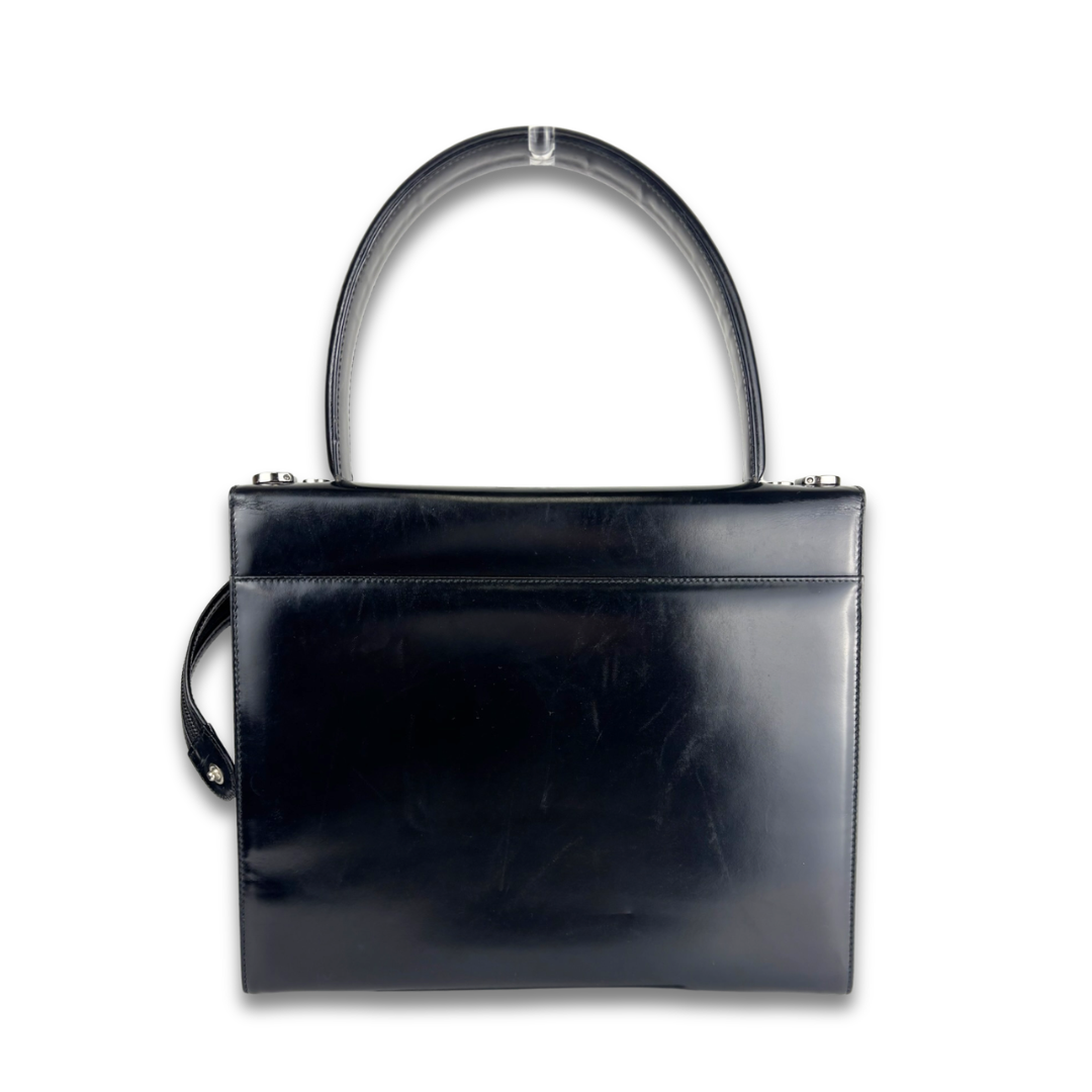 Ferragamo Black Leather Gancini Top Handle