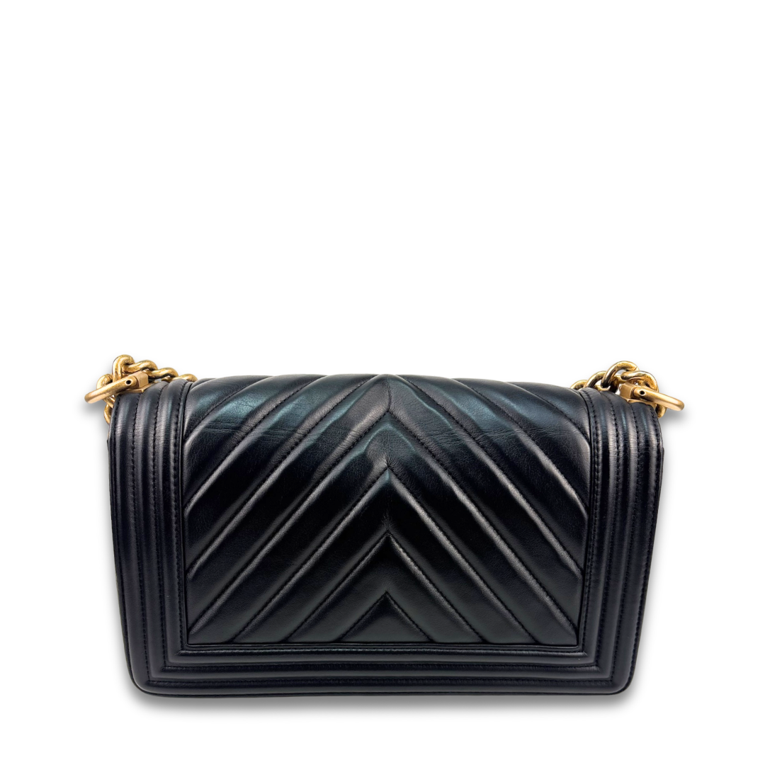 Chanel Black Chevron Calfskin Medium Boy Bag