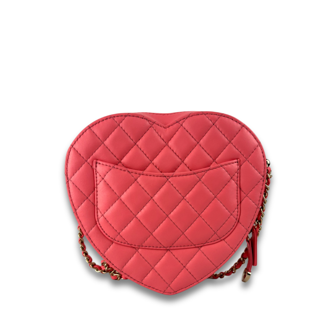 Chanel Pink Quilted CC In Love Heart Clutch with Chain