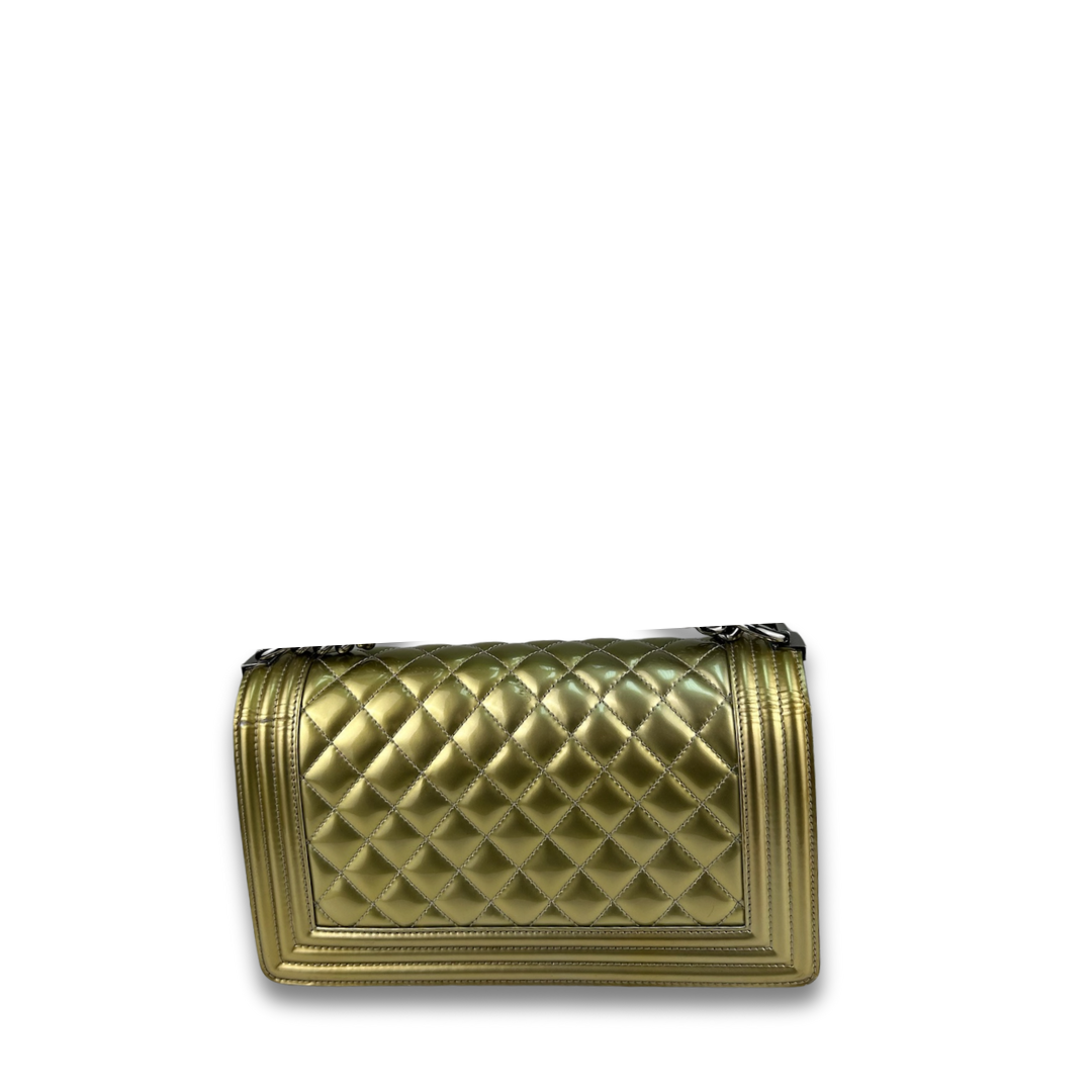 Chanel Metallic Patent Leather Medium Boy Bag
