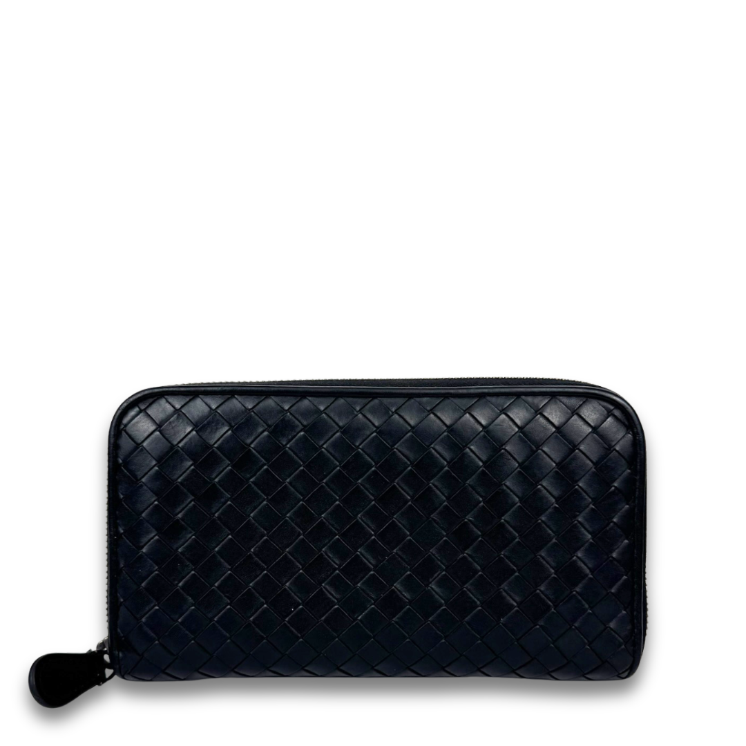 Bottega Veneta Black Intrecciato Zipper Wallet