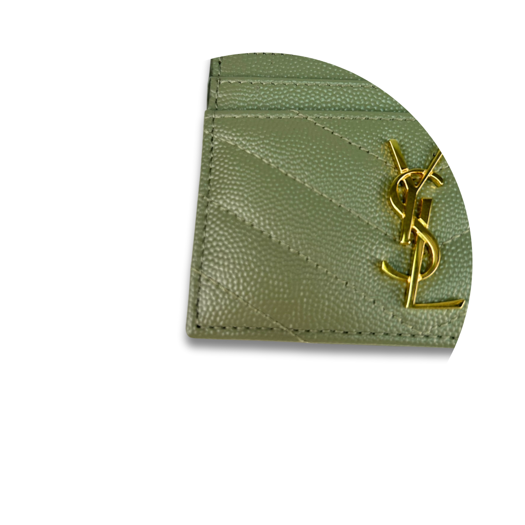 YSL Strong Moss Cassandre Grain de Poudre Leather Card Case