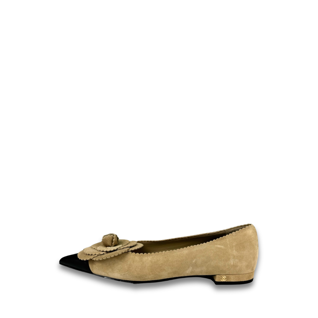 Chanel Suede Camellia Flats - Size 40.5