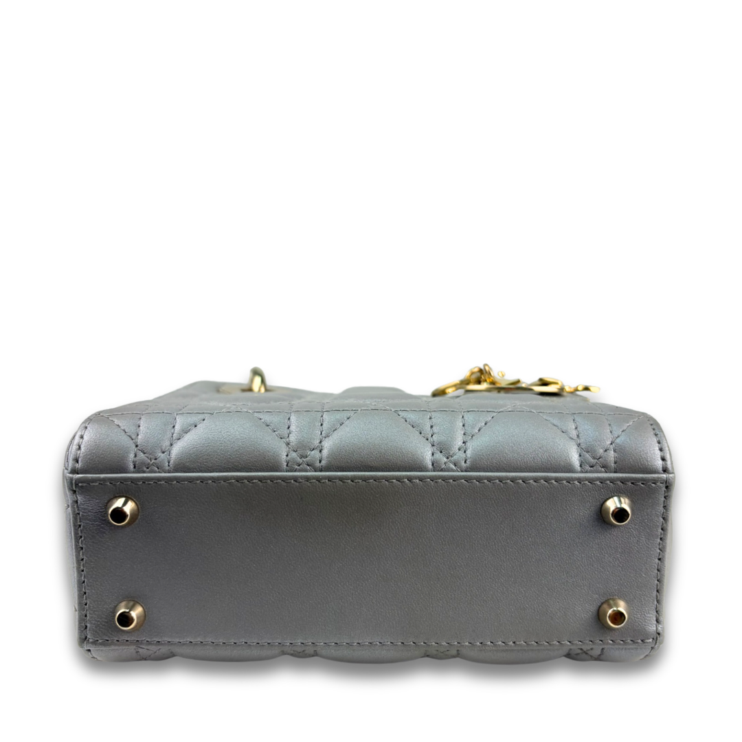 Dior Silver Lambskin Mini Lady Dior
