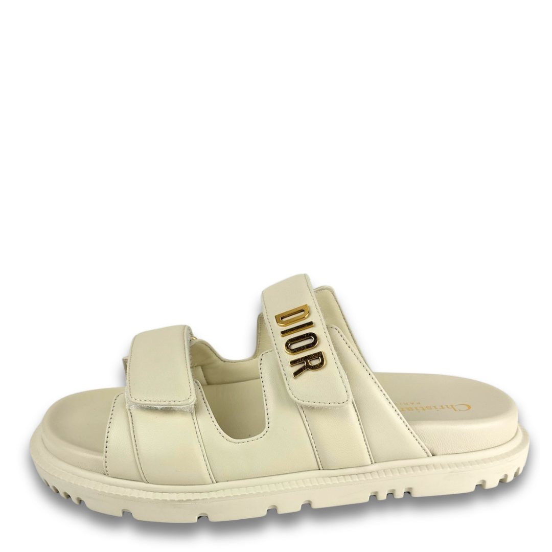 Dior White Lambskin Dioract Slides - Size 37.5