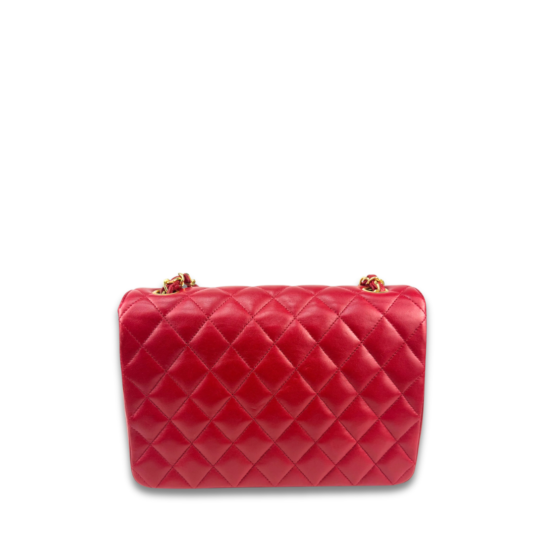 Chanel Red Lambskin Half Moon Single Flap