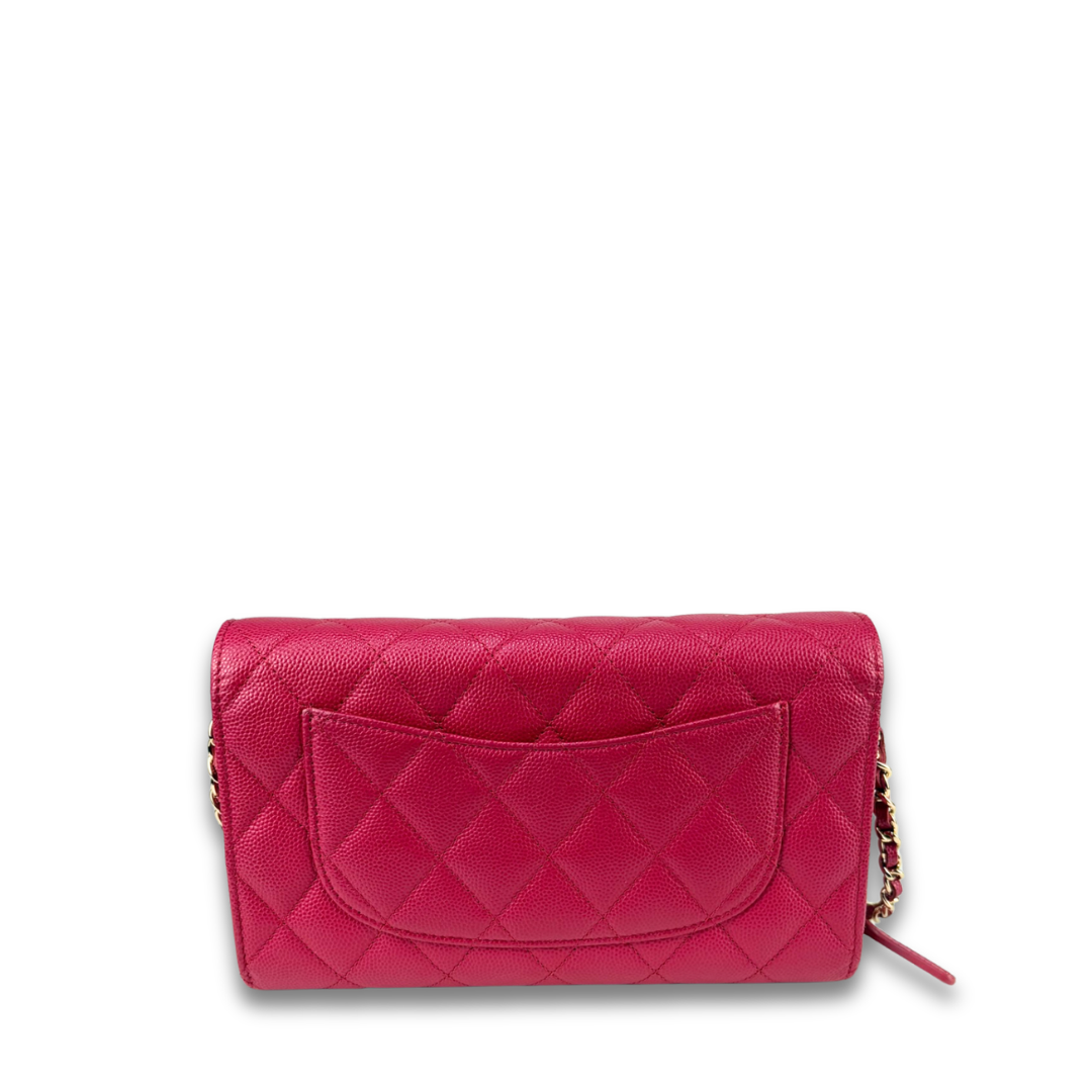 Chanel Dark Pink Caviar Quilted Flap Wallet on Chain