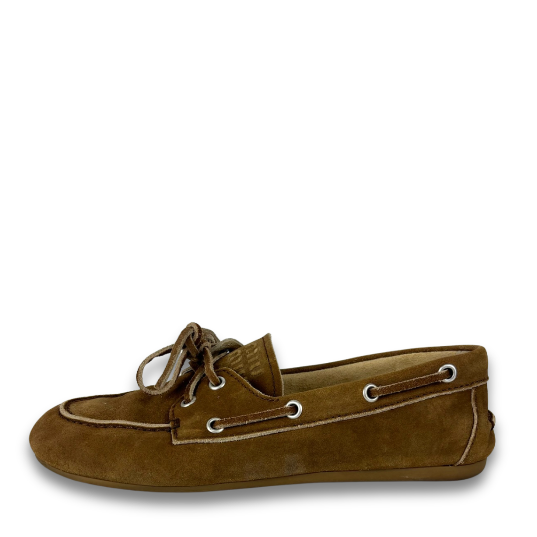 Miu Miu Tan Suede Deck Shoes - Size 37