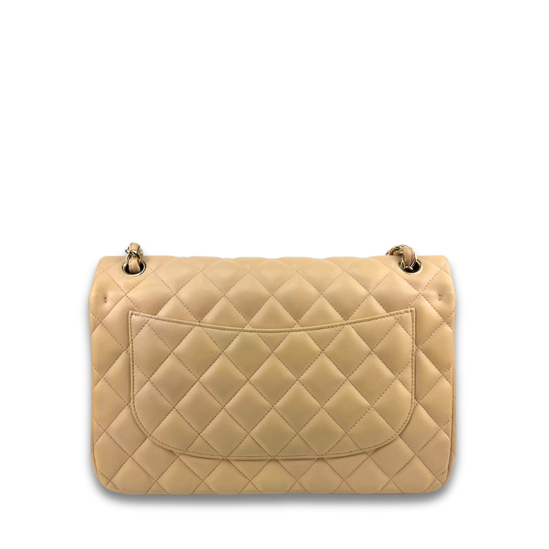 Chanel Beige Lambskin Classic Jumbo Double Flap