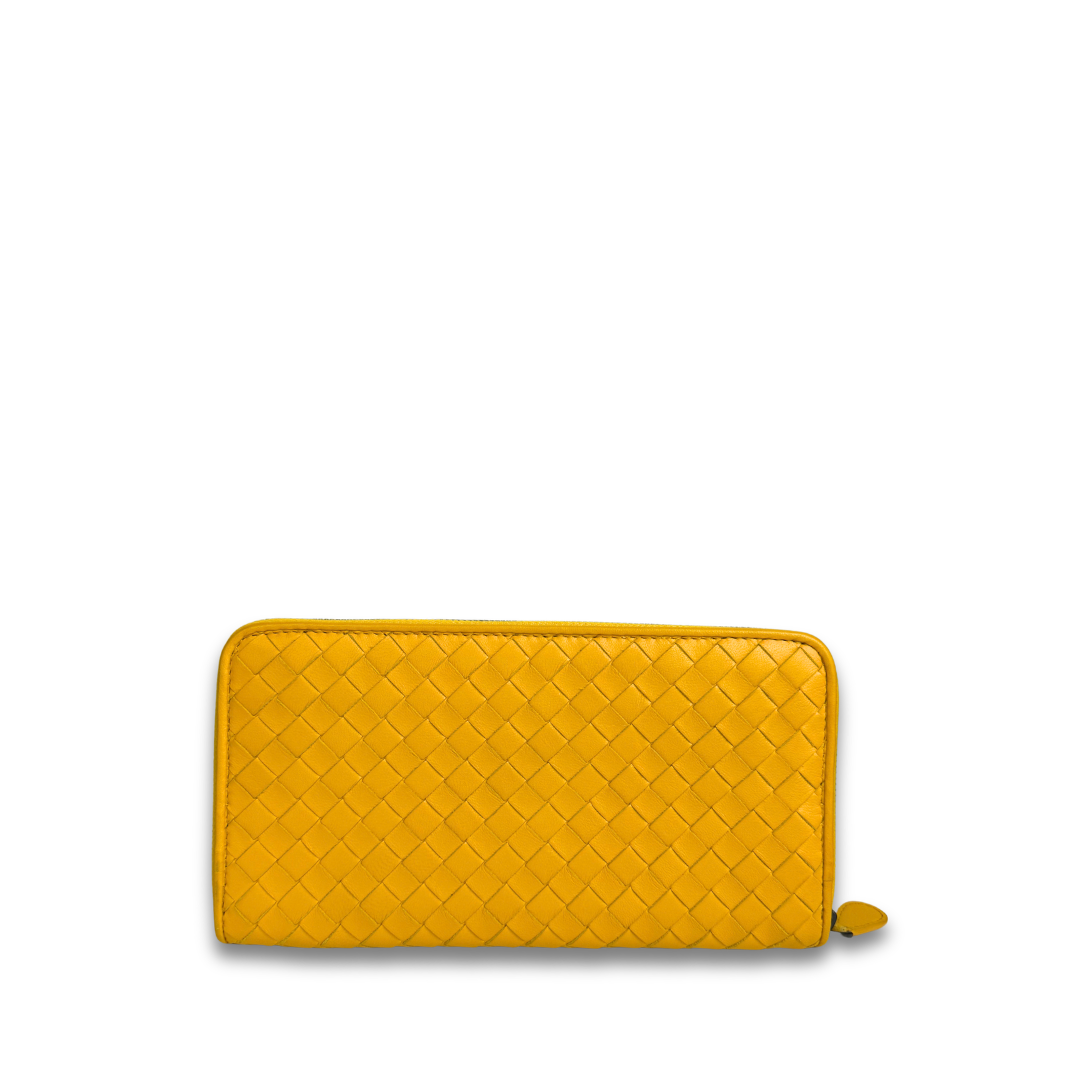 Bottega Veneta Intrecciato Yellow Zip Around Wallet