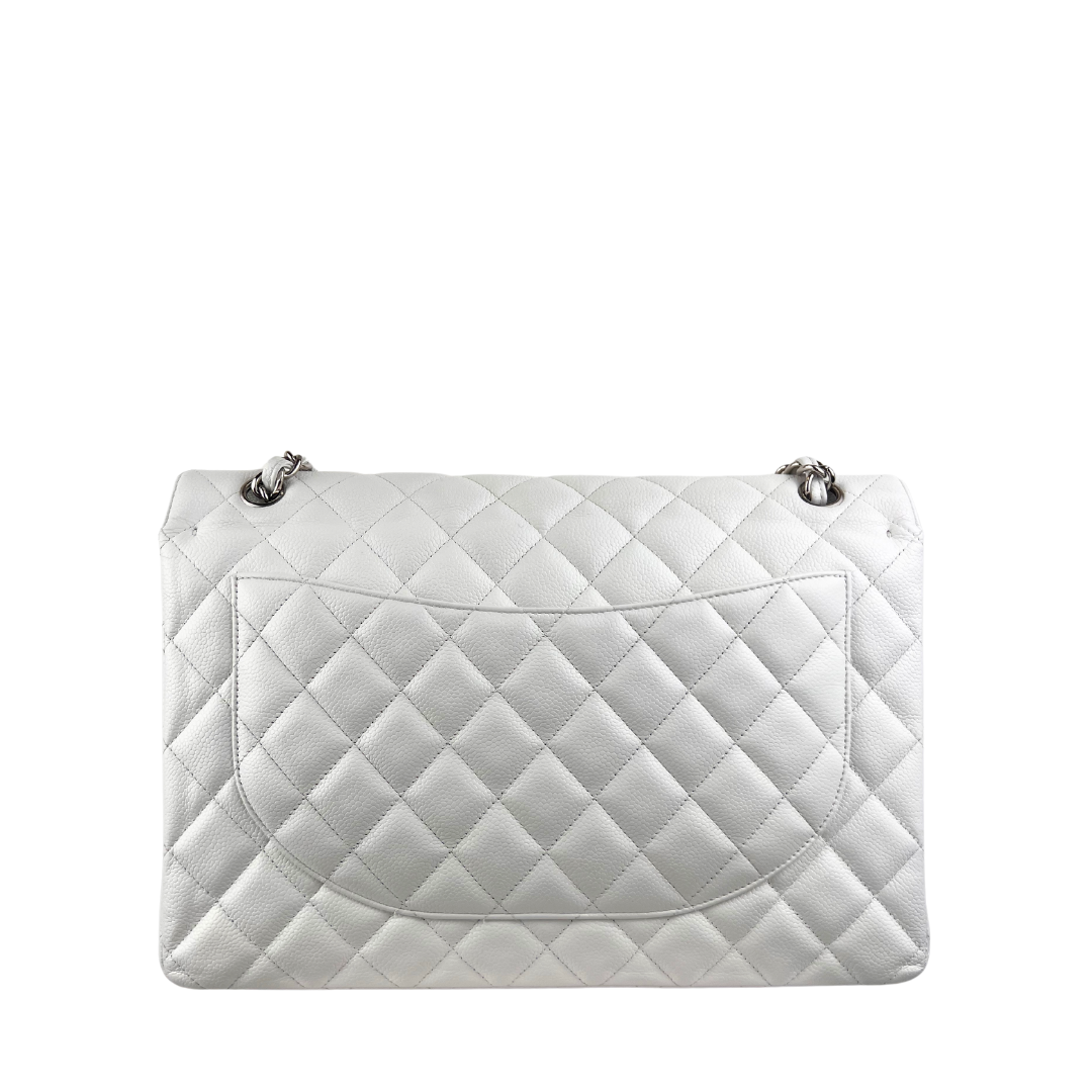 Chanel White Caviar Classic Maxi Double Flap | Lola Saratoga