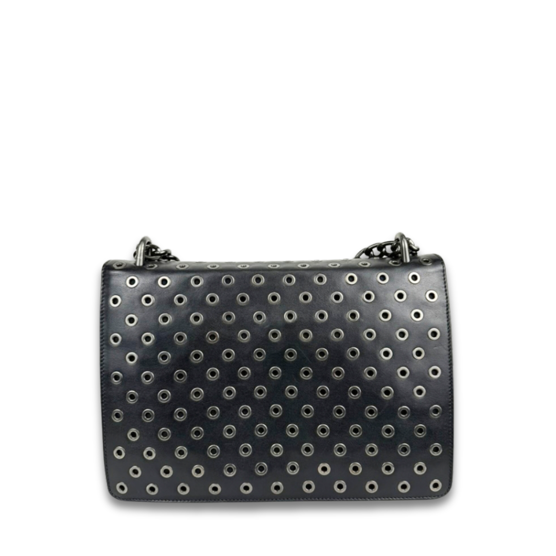 Prada Soft Calf Grommet Lock Flap Chain Shoulder Bag